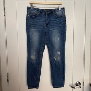 Judy Blue Jeans Womens Sz 32 Blue Distressed Relaxed Fit Denim Stretch JB8271 DK